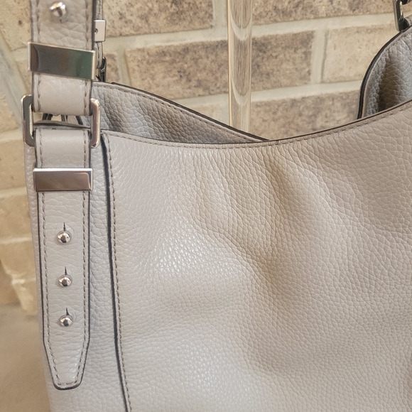 Michael Kors Soft Pebbled Leather Triple Compartment Gray Leather Satchel Purse - Picture 4 of 11